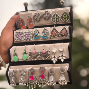12 Pairs stylish oxidised Earrings Gift set for women