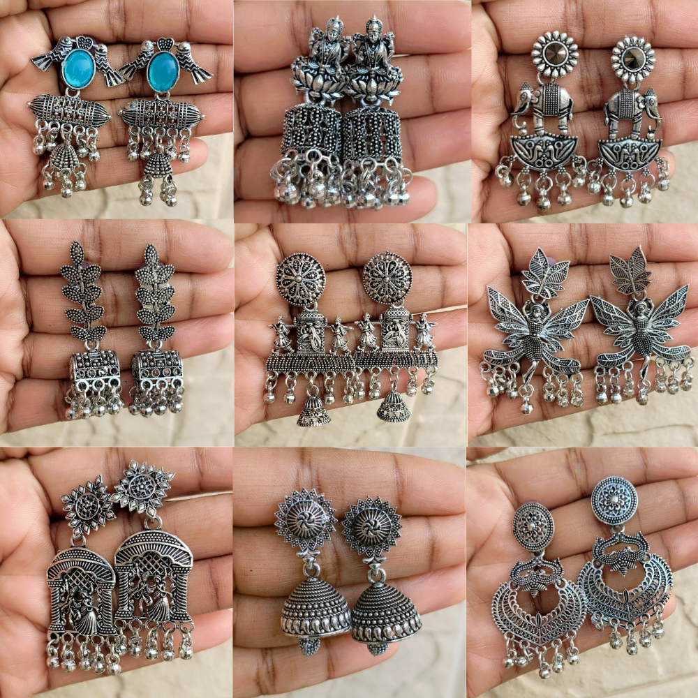 Set of 9 Must-Have Oxidised Jhumkas
