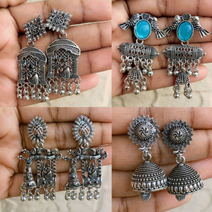 Set of 4 Must-Have Oxidised Jhumkas